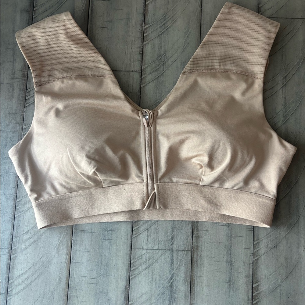 Tommie Copper Front-Zip Nude Sports Bra - Light Beige Size XL